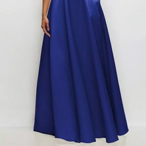 Dessy Collection Cobalt Blue Ruched Strapless Satin Gown 3171 - Picture 2 of 6